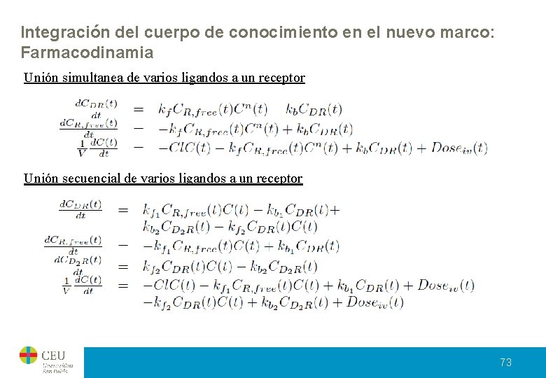 Integración del cuerpo de conocimiento en el nuevo marco: Farmacodinamia Unión simultanea de varios Integración del cuerpo de conocimiento en el nuevo marco: Farmacodinamia Unión simultanea de varios