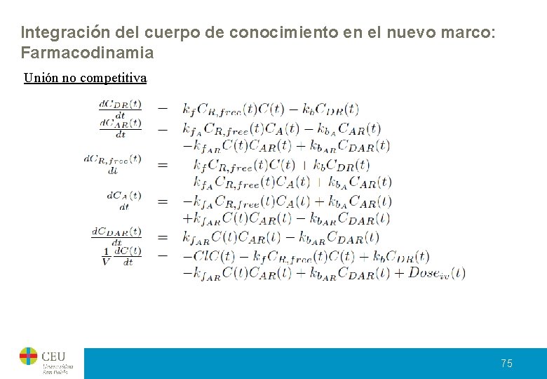 Integración del cuerpo de conocimiento en el nuevo marco: Farmacodinamia Unión no competitiva 75 Integración del cuerpo de conocimiento en el nuevo marco: Farmacodinamia Unión no competitiva 75