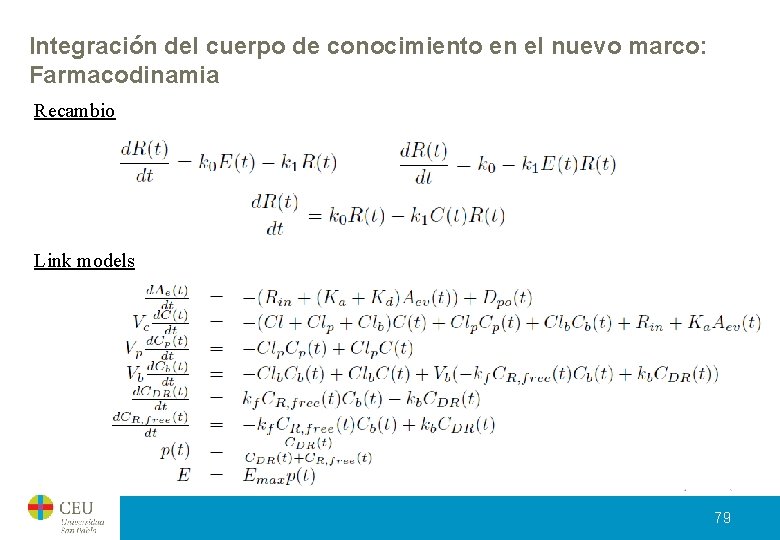 Integración del cuerpo de conocimiento en el nuevo marco: Farmacodinamia Recambio Link models 79 Integración del cuerpo de conocimiento en el nuevo marco: Farmacodinamia Recambio Link models 79