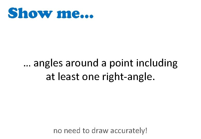 … angles around a point including at least one right-angle. no need to draw