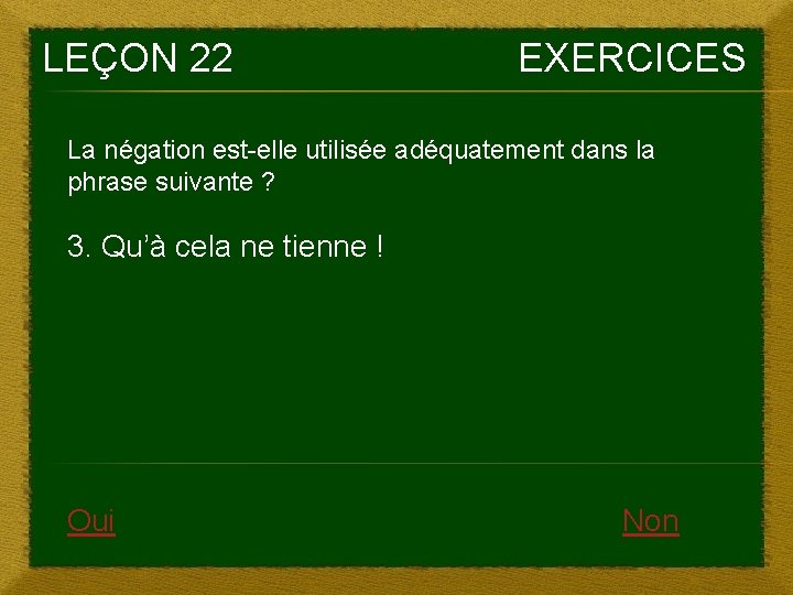 LEÇON 22 EXERCICES La négation est-elle utilisée adéquatement dans la phrase suivante ? 3.