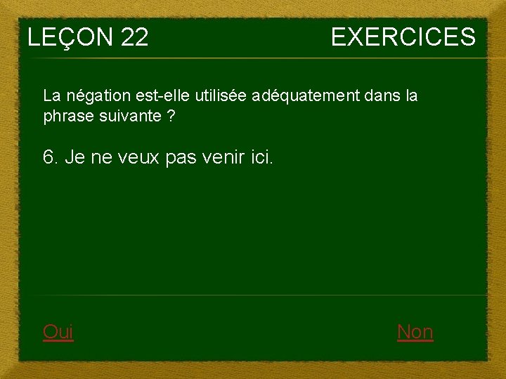 LEÇON 22 EXERCICES La négation est-elle utilisée adéquatement dans la phrase suivante ? 6.