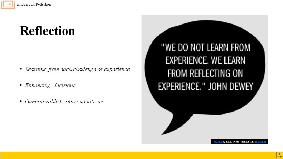 Introduction: Reflection • Learning from each challenge or experience • Enhancing decisions • Generalizable