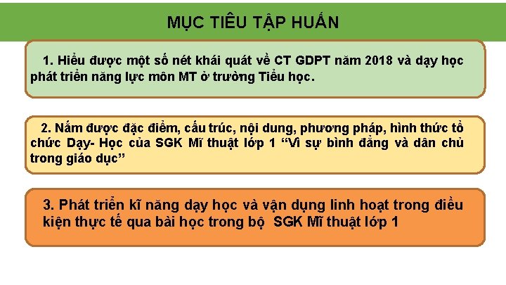 MỤC TIÊU TẬP HUẤN 1. Hiểu được một số nét khái quát về CT