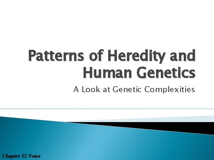 Patterns of Heredity and Human Genetics A Look at Genetic Complexities Chapter 12 Notes