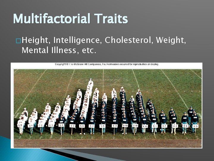 Multifactorial Traits � Height, Intelligence, Cholesterol, Weight, Mental Illness, etc. 
