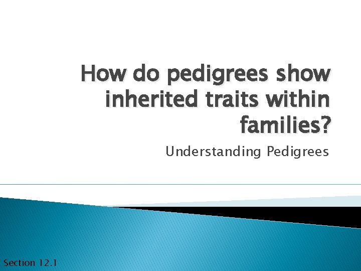 How do pedigrees show inherited traits within families? Understanding Pedigrees Section 12. 1 