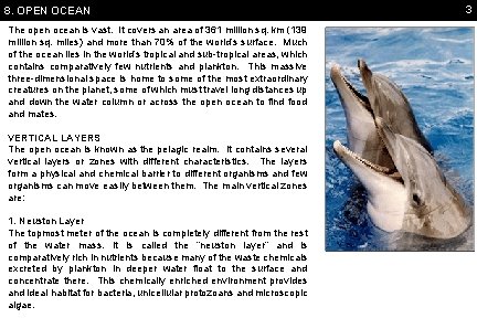 8. OPEN OCEAN The open ocean is vast. It covers an area of 361
