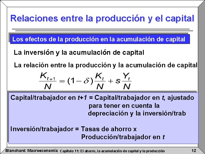Relaciones entre la producción y el capital Los efectos de la producción en la Relaciones entre la producción y el capital Los efectos de la producción en la