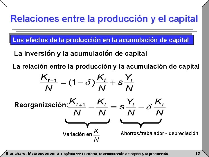 Relaciones entre la producción y el capital Los efectos de la producción en la