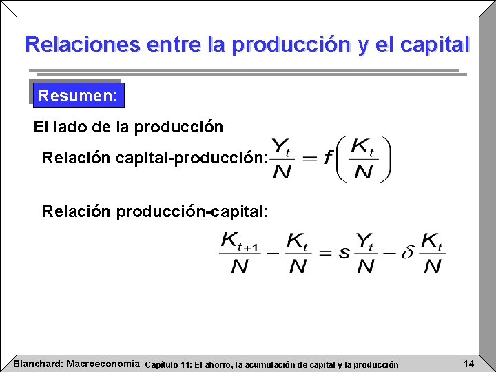 Relaciones entre la producción y el capital Resumen: El lado de la producción Relación