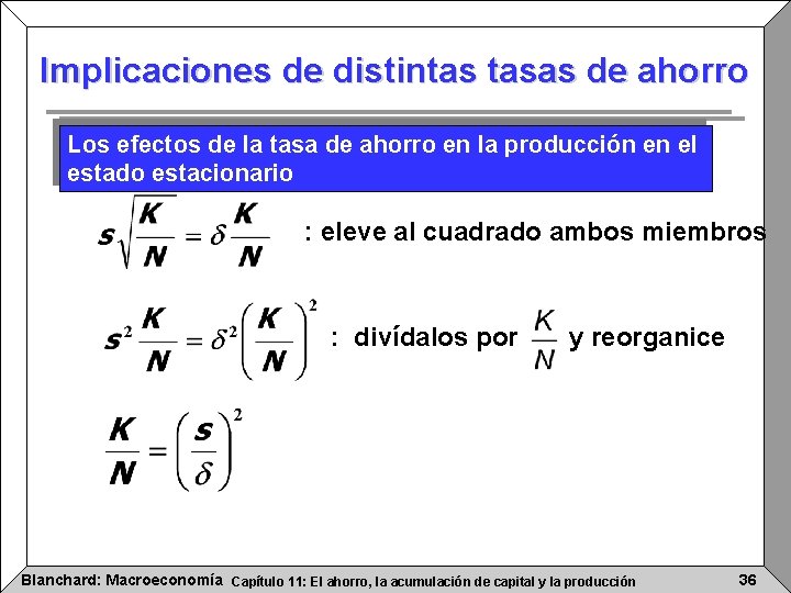 Implicaciones de distintas tasas de ahorro Los efectos de la tasa de ahorro en