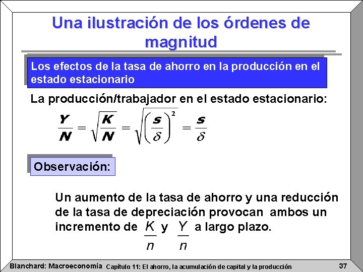 Una ilustración de los órdenes de magnitud Los efectos de la tasa de ahorro