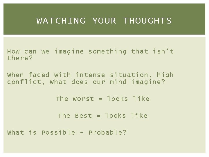 WATCHING YOUR THOUGHTS How can we imagine something that isn’t there? When faced with
