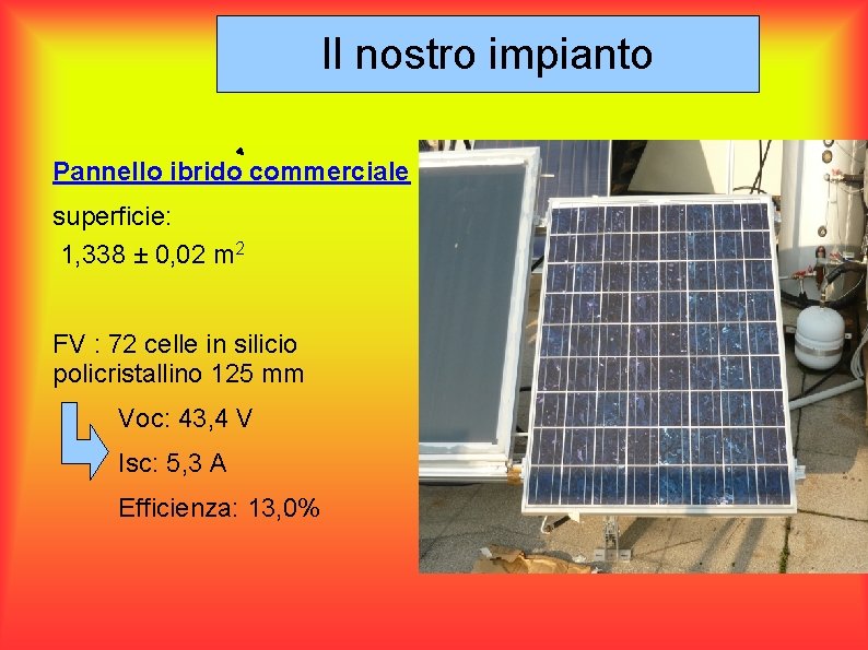 Il nostro impianto Pannello ibrido commerciale superficie: 1, 338 ± 0, 02 m 2