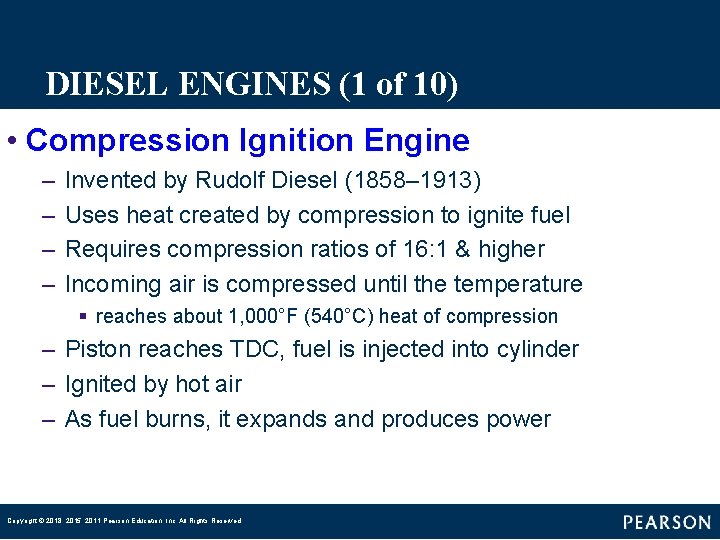 DIESEL ENGINES (1 of 10) • Compression Ignition Engine – – Invented by Rudolf DIESEL ENGINES (1 of 10) • Compression Ignition Engine – – Invented by Rudolf