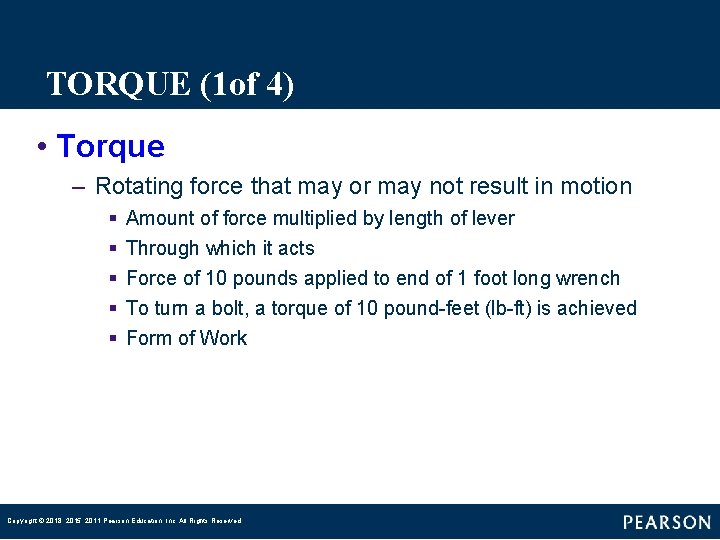 TORQUE (1 of 4) • Torque – Rotating force that may or may not TORQUE (1 of 4) • Torque – Rotating force that may or may not
