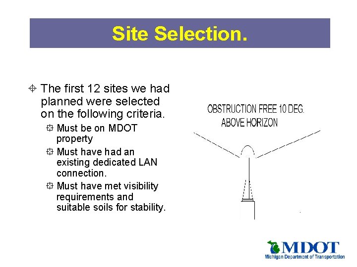 Site Selection. ± The first 12 sites we had planned were selected on the