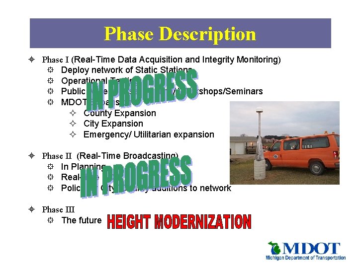 Phase Description ± Phase I (Real-Time Data Acquisition and Integrity Monitoring) ° Deploy network