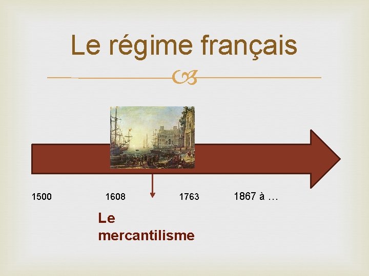Le régime français 1500 1608 1763 Le mercantilisme 1867 à … 