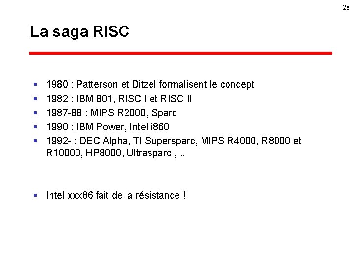 28 La saga RISC § § § 1980 : Patterson et Ditzel formalisent le