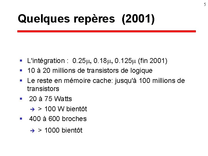 5 Quelques repères (2001) § L'intégration : 0. 25 m, 0. 18 m, 0.