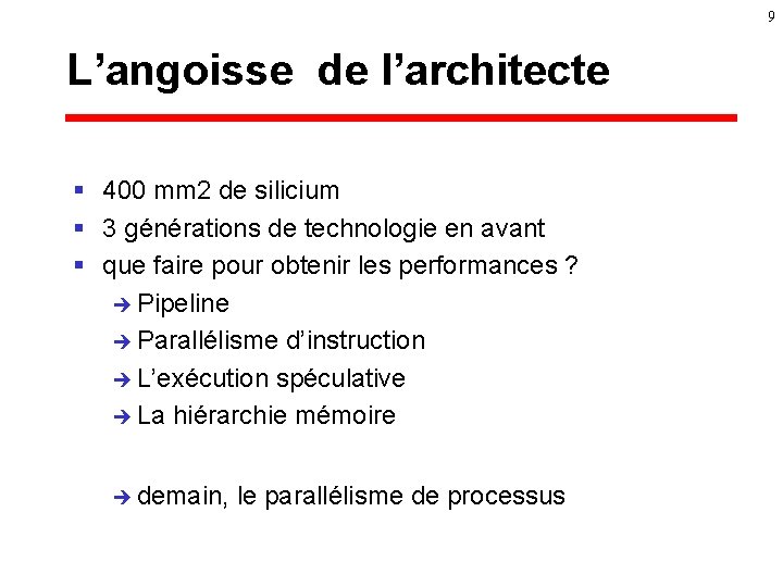 9 L’angoisse de l’architecte § 400 mm 2 de silicium § 3 générations de