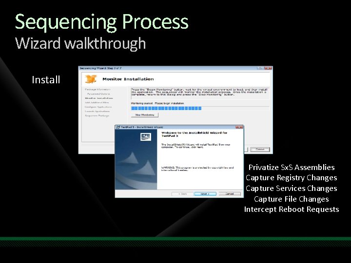 Sequencing Process Wizard walkthrough Install Privatize Sx. S Assemblies Capture Registry Changes Capture Services