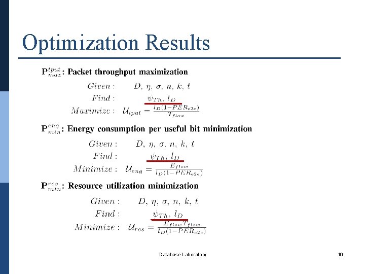 Optimization Results Database Laboratory 16 