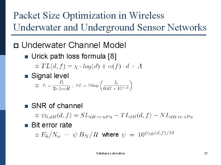 Packet Size Optimization in Wireless Underwater and Underground Sensor Networks p Underwater Channel Model