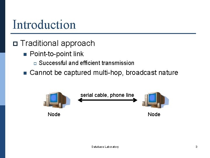 Introduction p Traditional approach n Point-to-point link p n Successful and efficient transmission Cannot