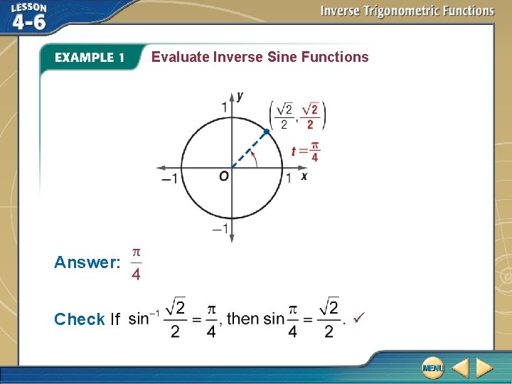 Evaluate Inverse Sine Functions Answer: Check If 