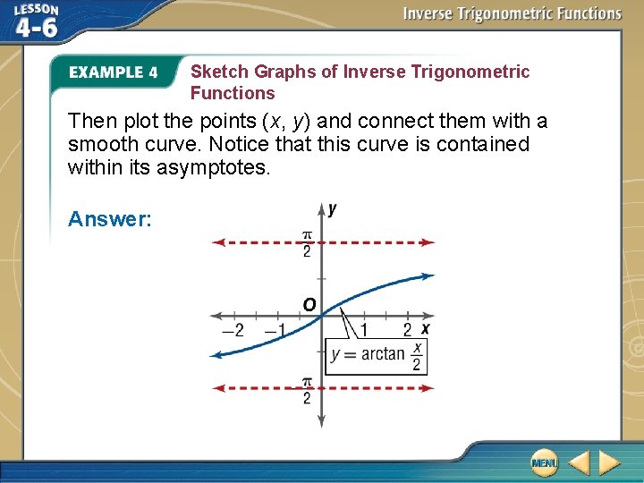 Sketch Graphs of Inverse Trigonometric Functions Then plot the points (x, y) and connect