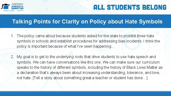Talking Points for Clarity on Policy about Hate Symbols 1. The policy came about Talking Points for Clarity on Policy about Hate Symbols 1. The policy came about