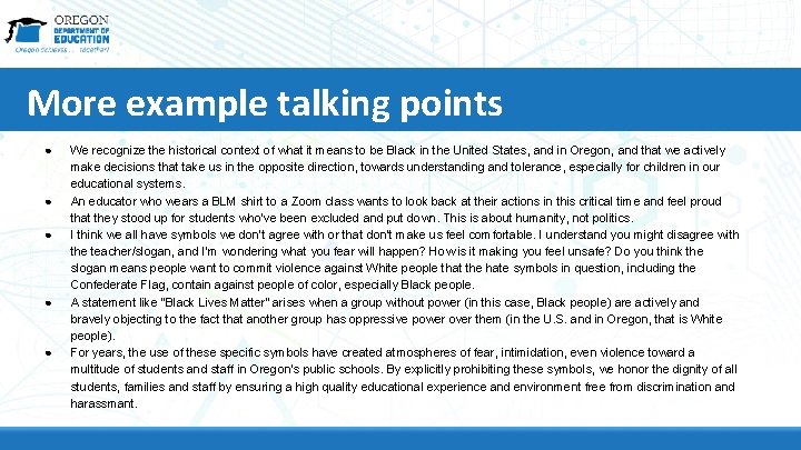 More example talking points ● ● ● We recognize the historical context of what More example talking points ● ● ● We recognize the historical context of what