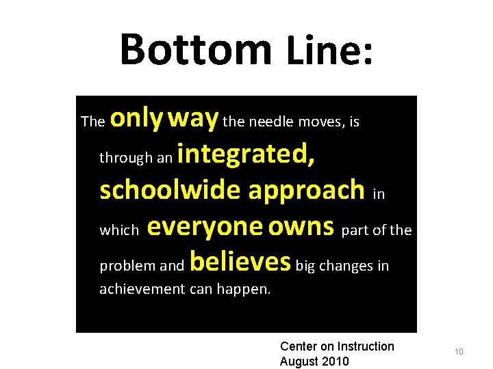 Bottom Line: only way the needle moves, is through an integrated, schoolwide approach in