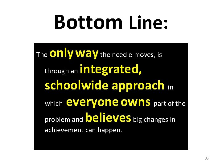 Bottom Line: only way the needle moves, is through an integrated, schoolwide approach in