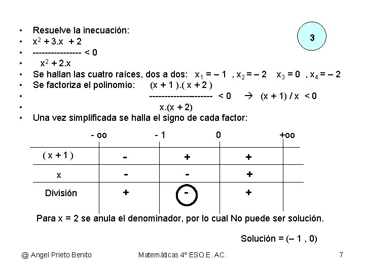  • • • Resuelve la inecuación: 3 x 2 + 3. x +