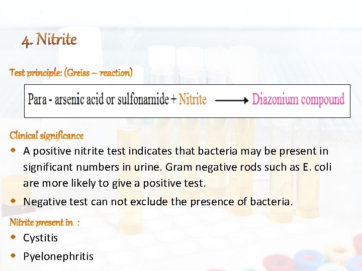  A positive nitrite test indicates that bacteria may be present in significant numbers