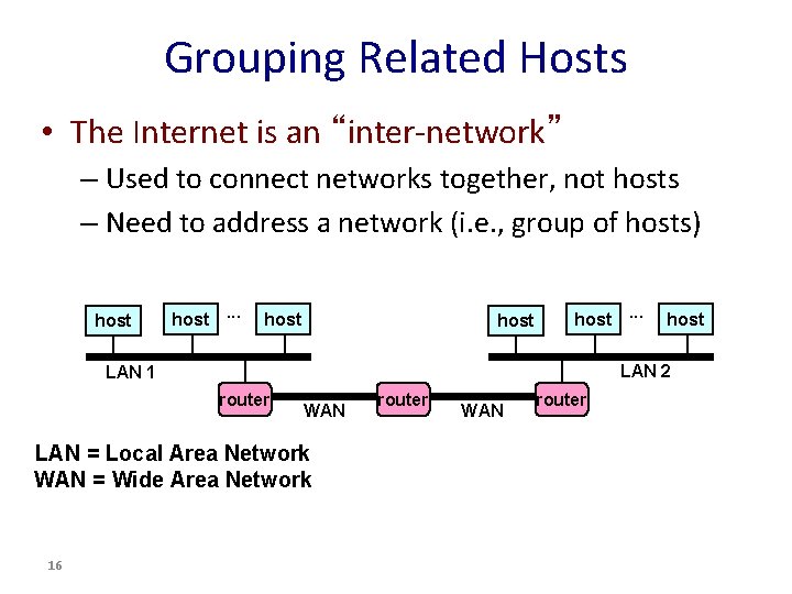 Grouping Related Hosts • The Internet is an “inter-network” – Used to connect networks