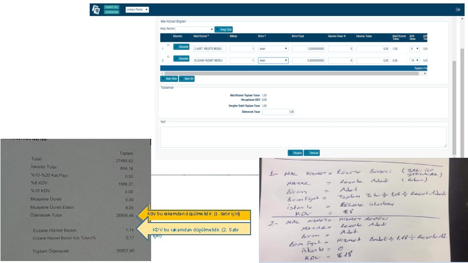 KDV bu rakamdan düşülmelidir. (1. Satır için) KDV bu rakamdan düşülmelidir. (2. Satır için)