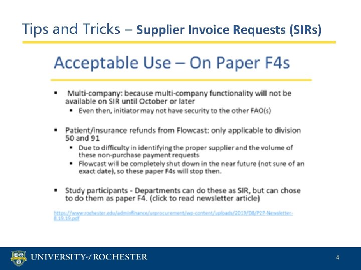 Tips and Tricks – Supplier Invoice Requests (SIRs) 4 