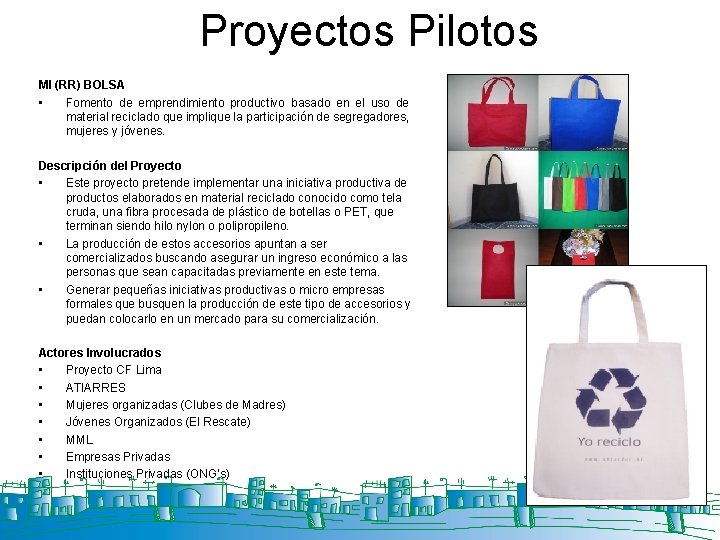 Proyectos Pilotos MI (RR) BOLSA • Fomento de emprendimiento productivo basado en el uso