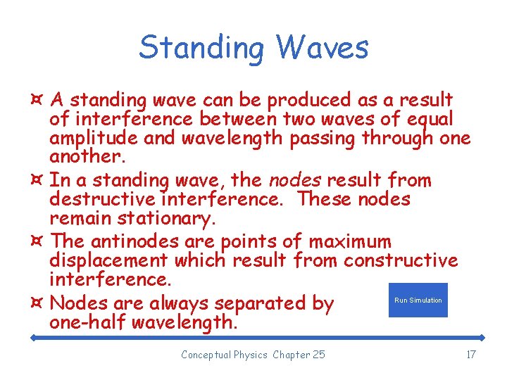 Standing Waves ¤ A standing wave can be produced as a result of interference