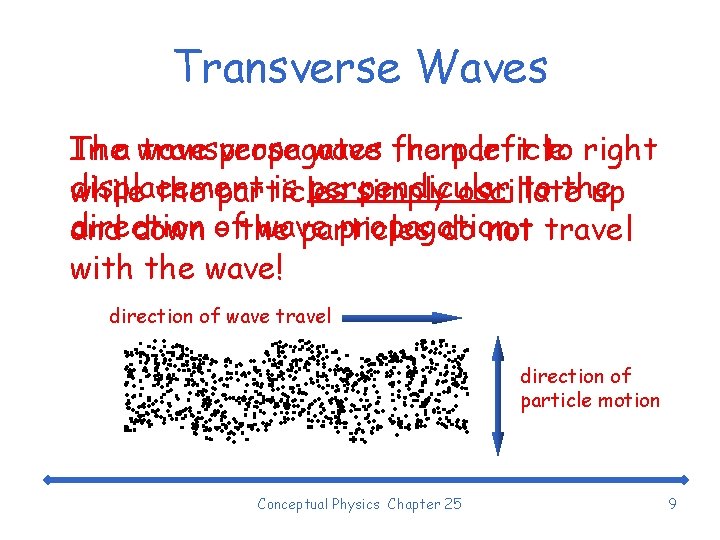 Transverse Waves Thea wave In transverse propagates wave the fromparticle left to right displacement