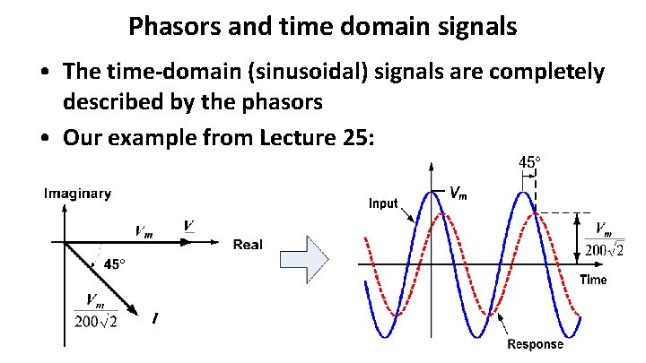 Phasors and time domain signals • The time-domain (sinusoidal) signals are completely described by