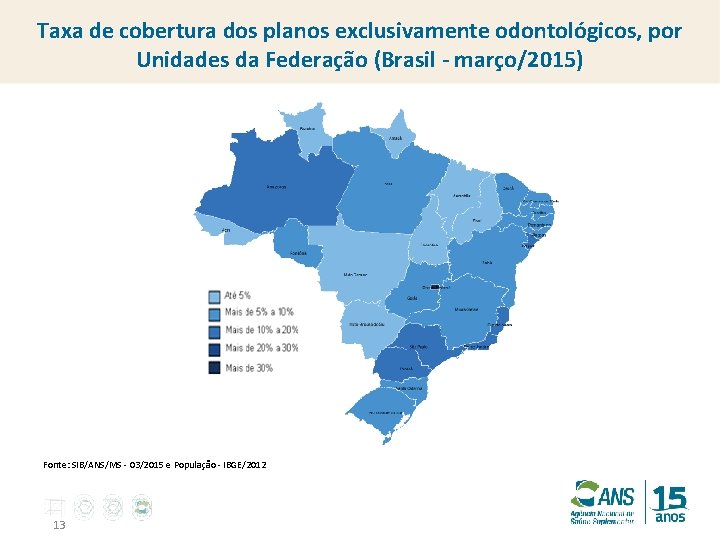 Taxa de cobertura dos planos exclusivamente odontológicos, por Unidades da Federação (Brasil - março/2015)