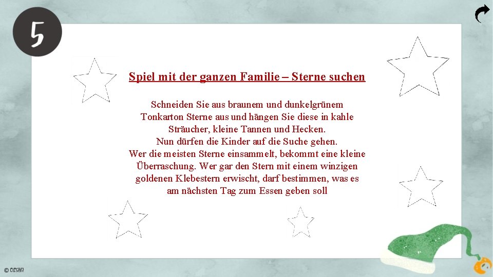 Spiel mit der ganzen Familie – Sterne suchen Schneiden Sie aus braunem und dunkelgrünem