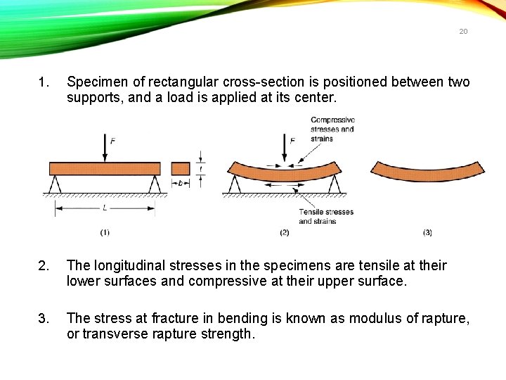 20 1. Specimen of rectangular cross-section is positioned between two supports, and a load