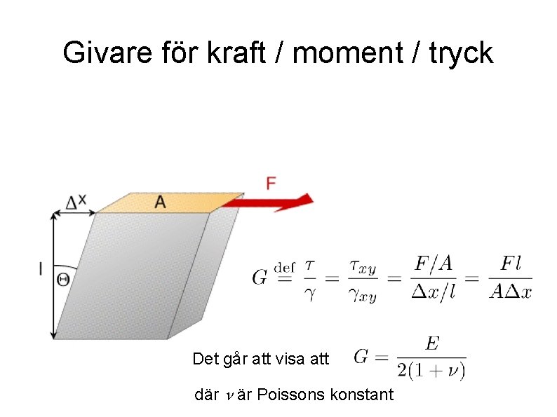 Givare för kraft / moment / tryck Det går att visa att där n